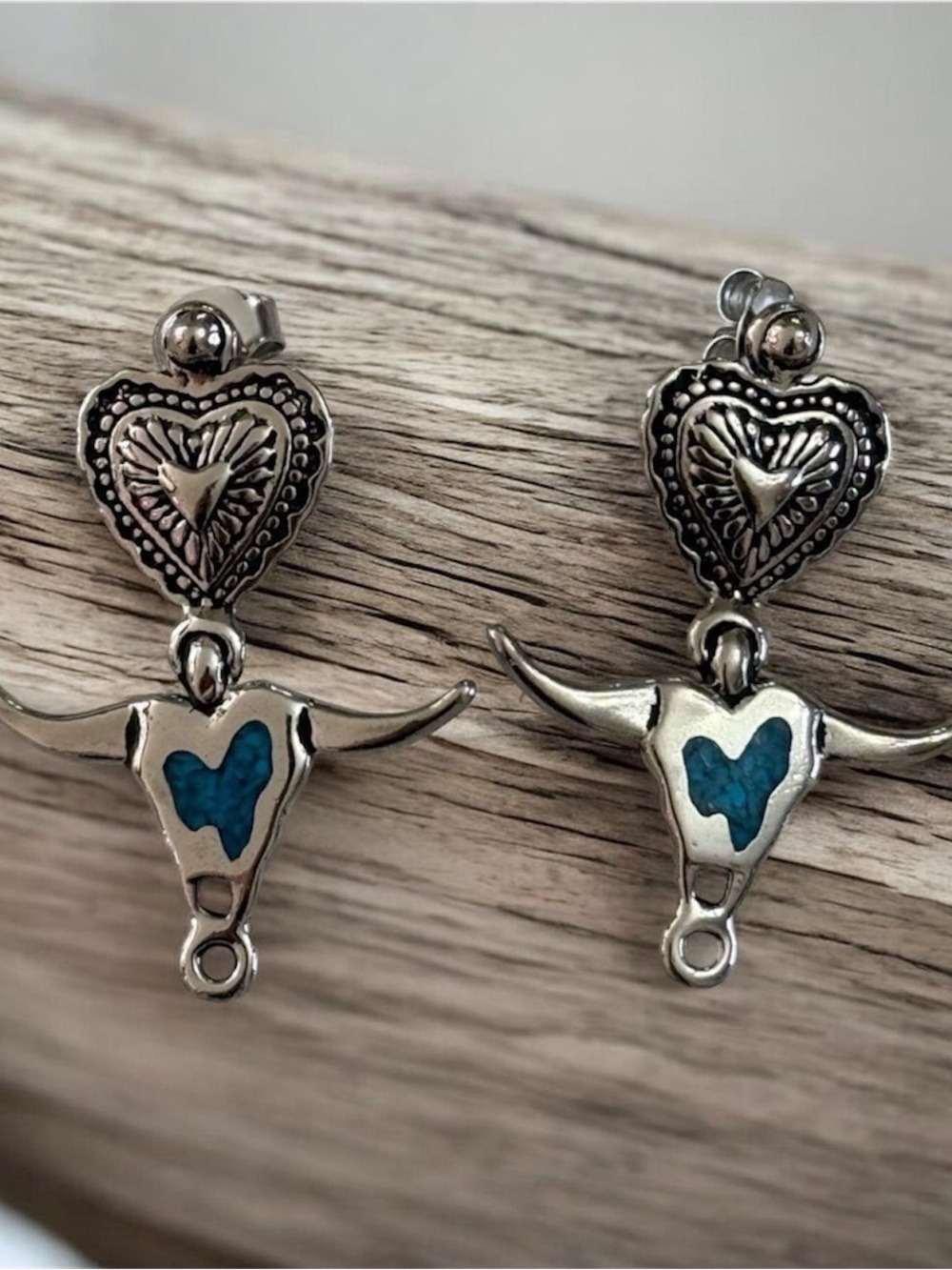 Steer Head Turquoise Inlay Surgical Steel Post Earrings